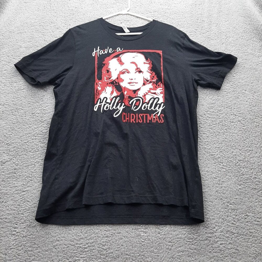 Have A Holly Dolly Christmas Tee Black XL Cotton Unisex Holiday Humor Shirt
